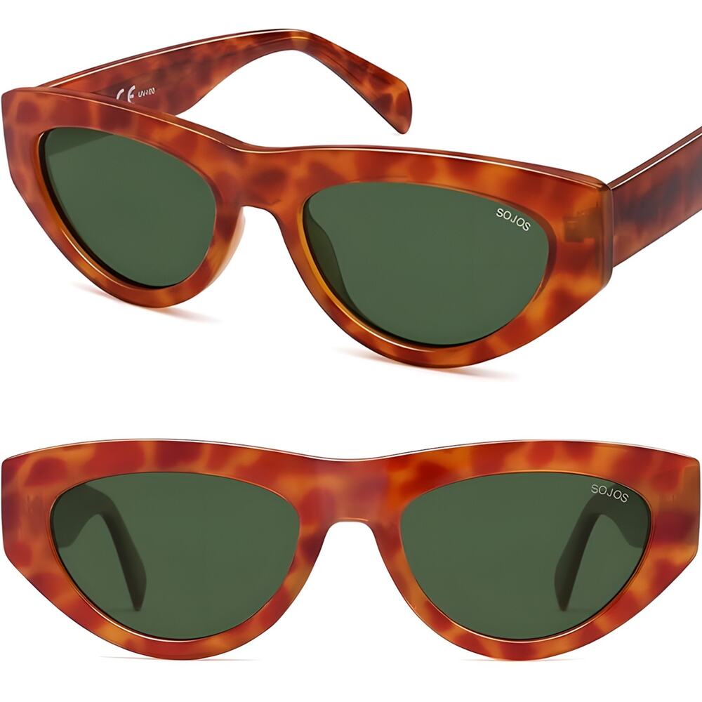 Tortoise & Green Cat Eye Sunglasses Fashionable Retro Y2K Bold For Women Stylish